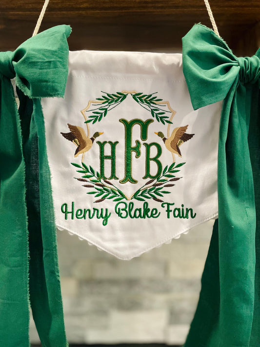 Embroidered Baby Name Banner | Duck Crest