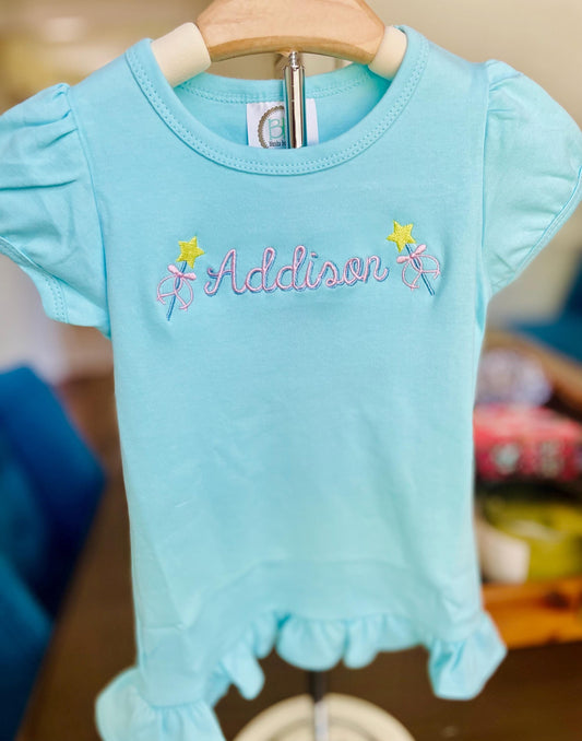 Personalized Toddler Girl Ruffle Shirt | Embroidered Star Wand Name Tee