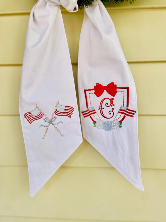 Embroidered Patriotic Cotton Wreath Sash | Monogram Door Decor, 4th of July, Memorial Day