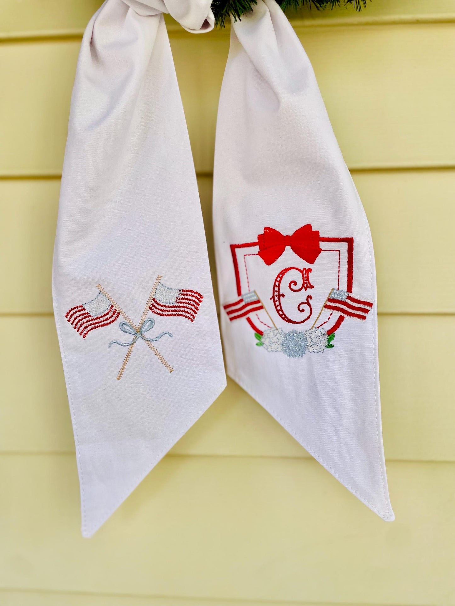 Embroidered Patriotic Cotton Wreath Sash | Monogram Door Decor, 4th of July, Memorial Day