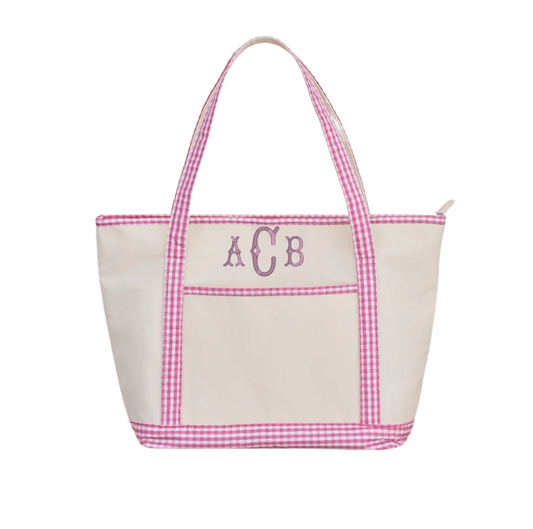 Gingham Trim Canvas Tote