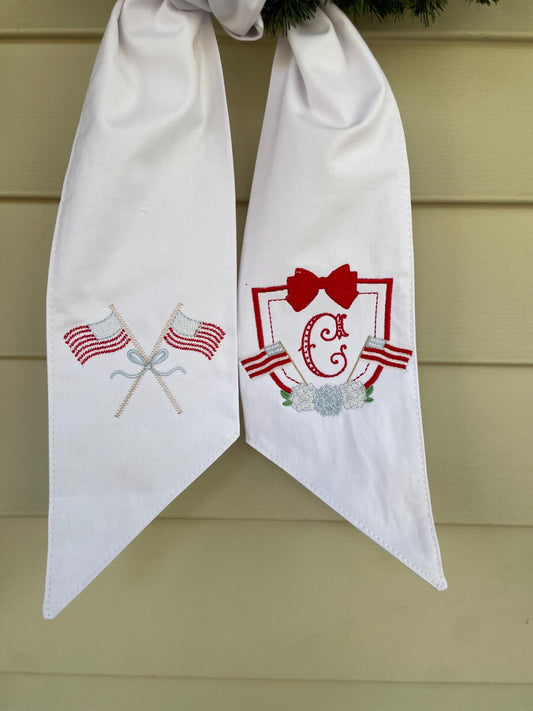 Embroidered Patriotic Cotton Wreath Sash | Monogram Door Decor, 4th of July, Memorial Day
